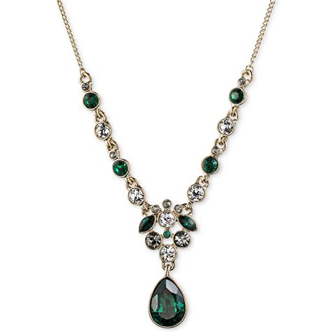 givenchy gold tonenecklace square emerald green rhinestones|givenchy jewelry for women.